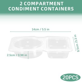 VEINARDYL Pack of 20 Double Spice Containers, Reusable Snack Containers with Lid, Small Snack Box (140 ml), Sauce Cups for Travel, Outdoor Dining and Parties