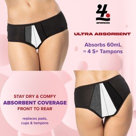 4period High Absorbency for Heavy Flow Hipster Period Panties; Leakproof, for Teens and Women