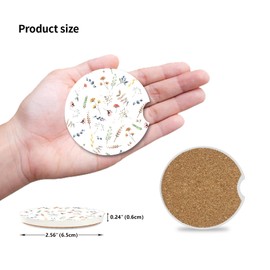 Car Coasters Pack of 2,Cute Small Flower Ceramic Cup Holders Car Coasters,Keep Cup Holders Clean and Dry,Drink Cup Car Holder Coasters with A Finger Notch.