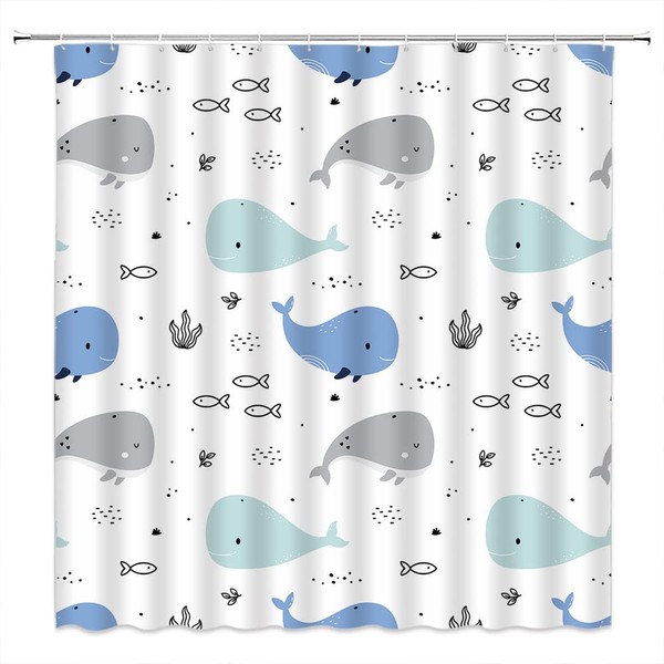 VPUPCN Cartoon Whale Shower Curtain Cute Ocean Animal Blue Gray