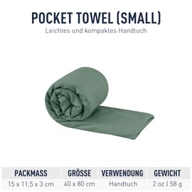 Sea to Summit - Pocket Towel Travel Towel L - Microfibre Bath Towel - Compact - Ultra Absorbent & Quick Drying - Lightweight - Hanger & Bag - Hiking - 60 x 120 cm - Sage Green - 112g