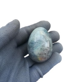 Sunshcat Natural Moonstone Egg Shaped Meditation Chakra and Home Decor Balance Crystals and Healing Stones Statue Set,35 * 50mm Easter and Thanksgiving Gift,with Wooden Bracket