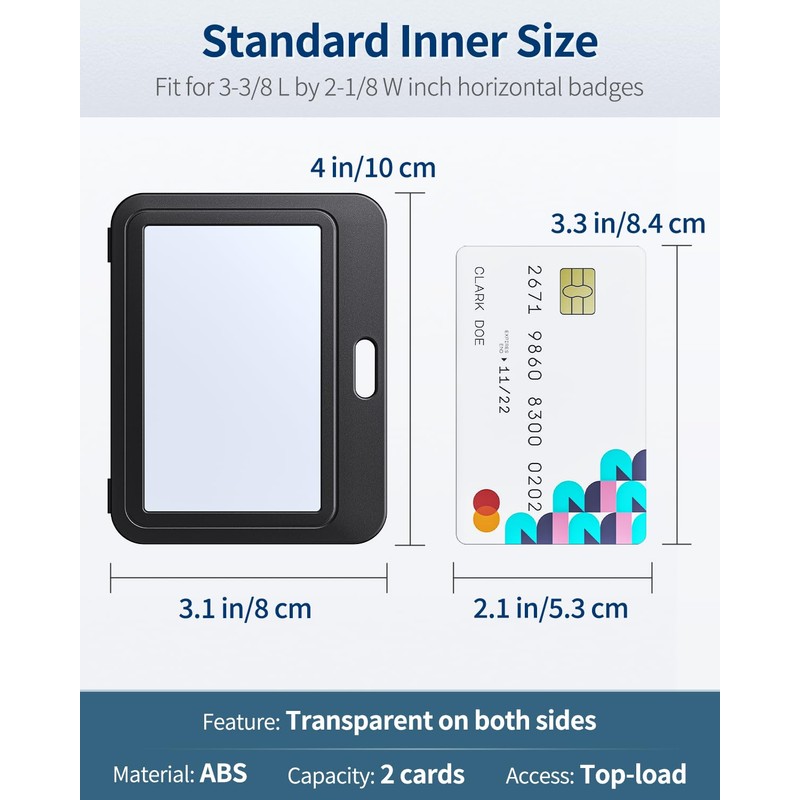 Uniclife ID Badge Holder with Double-Sided Windows Horizontal Hard Plastic