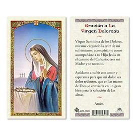 Oracion a La Virgen Dolorosa Tarjetas Laminadas en Espanol Laminated Prayer Cards - Pack of 25-