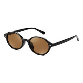 FEISEDY Retro Oval Sunglasses for Women 90s Narrow Round Lightweight Shades Y2k Trendy Sunnies B1171 Black/Tea