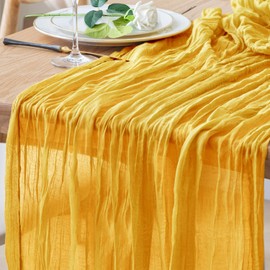 Xiomot Table Runner Cheesecloth 10FT Gold Boho Gauze Cheese Cloth Rustic Sheer Table Runners for Wedding Bridal Baby Shower Party Decoration
