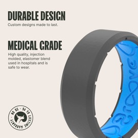 Groove Life Edge Deep Stone/Blue Silicone Ring - Breathable Rubber Wedding Rings for Men, Lifetime Coverage, Unique Design, Comfort Fit Ring - Size 12