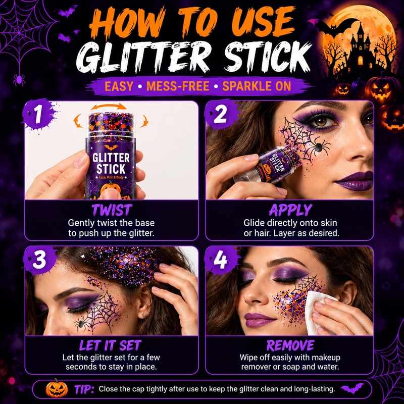 Halloween Face Glitter Stick, Halloween Hair Glitter for Kids and