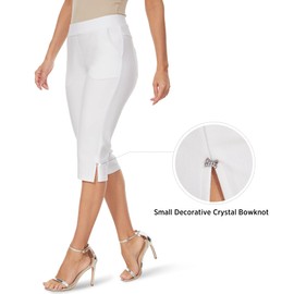 Ginasy Capri Pants for Women Casual Summer Dressy Capris for Seniors Ladies Pull On Stretch High Waisted Crop Work Leggings with Pockets White