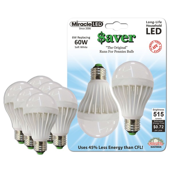 Miracle LED 6W Super Energy Saver Runs For Pennies LED Bulb 6-Pack, A19 4000K (604876)