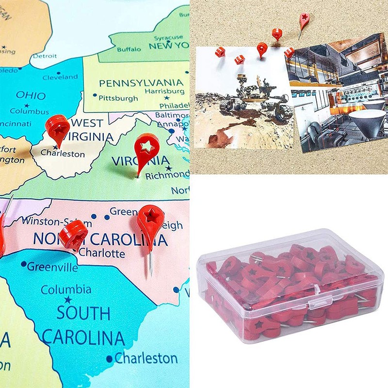 80 PCS Red Wooden Push Pins World Map Thumb Tacks
