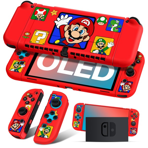 Koecya for Nintendo Switch OLED Case Cute Cartoon Anime Design Cases Kawaii Fun Funny Fashion Hard Slim Protective Shell Cover Dockable Joycon for Kids Boys Teens Girls for Switch 2021 Red