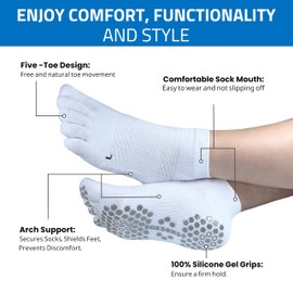 Soxsense Multi-Pack Sports Grip Toe Socks with Cushion, Non-Slip Finger Socks for Pilates, Home Gym, Soccer, basketball (US, Alpha, Medium, Regular, Regular, White_Ankle_3Pairs)