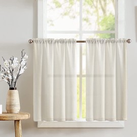 lovemyfabric Durable Solid Polyester Poplin Café Tier Curtains Window Treatment/Window Décor (Tier Curtains 27" Wide / 36" Tall, Ivory)