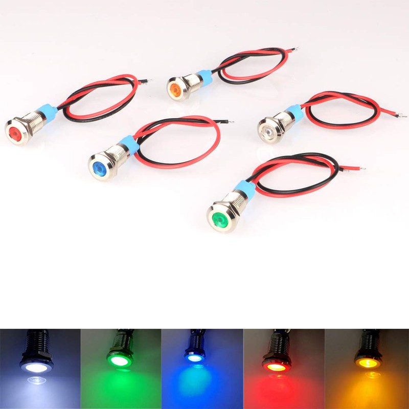 Kiligen 5pcs 8mm DC 12-24V LED Waterproof Indicator Light Pilot