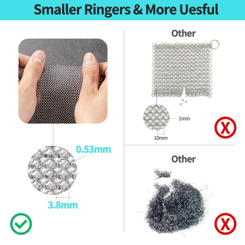 Cast Iron Cleaner 8 * 8" Upgraded Stainless Steel Chainmail