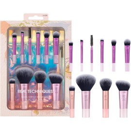 Real Techniques Travel Fantasy Mini Brush Kit, Makeup Brushes For Eyeshadow, Highlight, Contour, Powder, and Concealer, Travel-Sized Brushes and Cosmetic Bag, Synthetic Bristles, 11 Piece Set