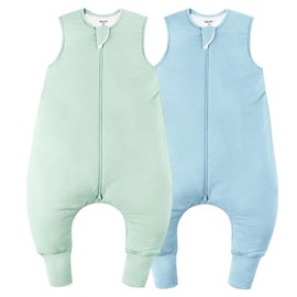 EasyFi Rayon Made From Bamboo Sleep Sack 3t-4t 0.5 Tog Ultra Soft Summer Toddler Sleep Sack 36-48 Months with Feet 2-Way Zipper Lightweight Sleeping Bag Baby Wearable Blanket (2 Pack)-Green & Blue
