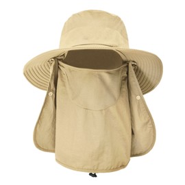 UV Protection Fishing Hat for Men & Women Outdoor Summer Sun Protection Waterproof Wide Brim Hat with Face Cover & Neck Flap Foldable for Motorcycling Hiking Fishing Camping Traveling