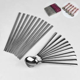 Queensense Stainless Steel Commercial Bulk Cafeteria, Shop, and School Lunch Lightweight Plain Cutlery Set for 50 People / 퀸센스 스텐 업소용 대량 구내 식당 가게 급식 숟가락 젓가락 가벼운 민자 수저 세트 50인용