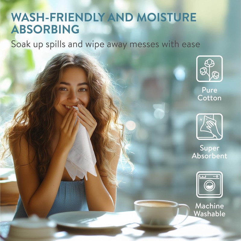 JEMIDI White Cotton Napkins, Set of 12, 100% Cotton, Fabric