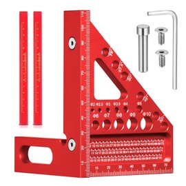 TPTGIAR 3D Mitre Angle Multifunctional, 22.5-90 Angle Aluminium Alloy Protractor, High Precision Speed Marker, Carpenter's Angle with 2 Woodworking Pins for Carpenters Engineers (Red)