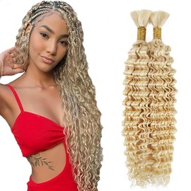 Evaxilc Deep Wave Human Hair for Braiding Human Hair Unprocessed No Weft Bulk Braiding Hair Extensions for Boho Braids #613 Blonde Colour 20 20 Inches / 51 cm