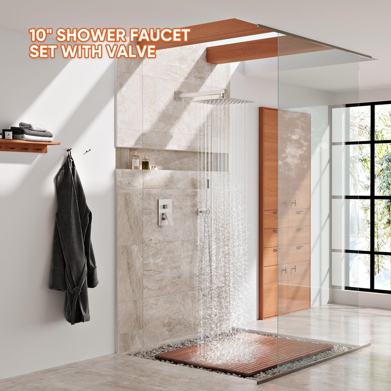 Kurpot Shower System, 10'' High Pressure Brushed Nickel Shower Head