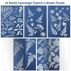 38 Sheets Cyanotype Sun Print Kit With 2 Clear Acrylic Sheets - High Sensitivity Solar Drawing Paper for Nature Printing - A5 Size (5.8 x 8.3 Inch) - DIY Arts and Crafts for Adults and Kids