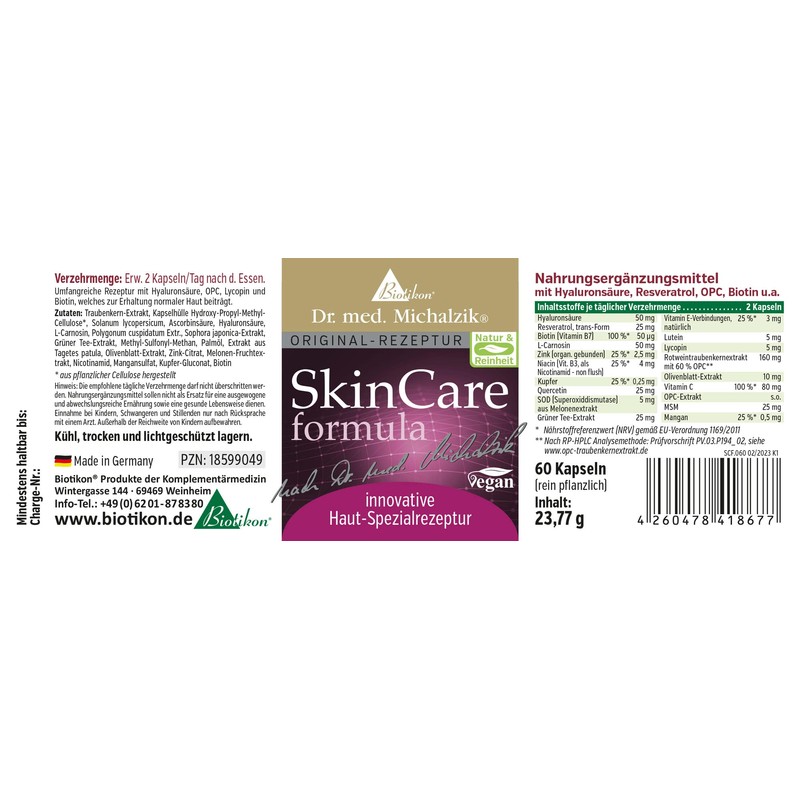 SkinCare formula according to Dr. Michalzik special formula with hyaluronic