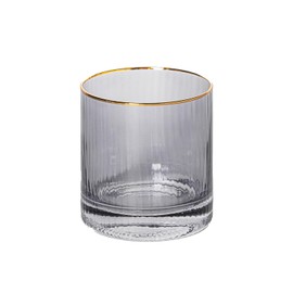 Mary Square 47884 Ribbed Smoke Grey Gold Rim 12 Ounce Glass Cocktail Mocktail Drinking Glass