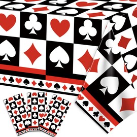 mokeja party Red and Black Casino Night Tablecloth Poker Suit Decorations for Casino Night Poker Games Set of Three No-Wash Required