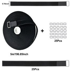 Klettband, 5m Kabelbinder Klett mit 25 Metallschnalle, Frei Zuschneidbar Klettverschluss Band Gurtband 20mm Breit, Kabelbinder Wiederverschließbar zum Organisieren Ihrer Kabel, Schnüre, Schläuche