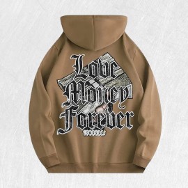 Love Money Forever Graphic Hoodie 100% Cotton US Warehouse 6 ColorsColor: Khaki, Size: L