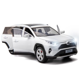 BDTCTK 1/24 Compatible for RAV4 Model Car, Zinc Alloy Diecast Collectible Pull Back Toy car with Sound and Light for Kids Boy Girl Gift White