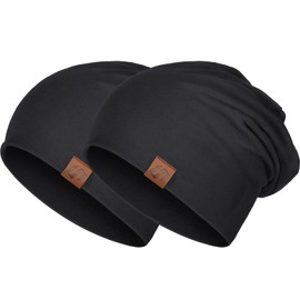 GXCROR Women's and Men's Beanie Slouch Beanie Hat, Cotton Soft Thin Hat, Lightweight Breathable Long Beanie, Chemo Hat for All Seasons, Black & Black