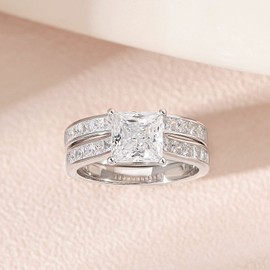 SHELOVES Wedding Ring Set Princess Cut Cubic Zirconia Sterling Silver Engagement Bridal Rings Sz 4.5