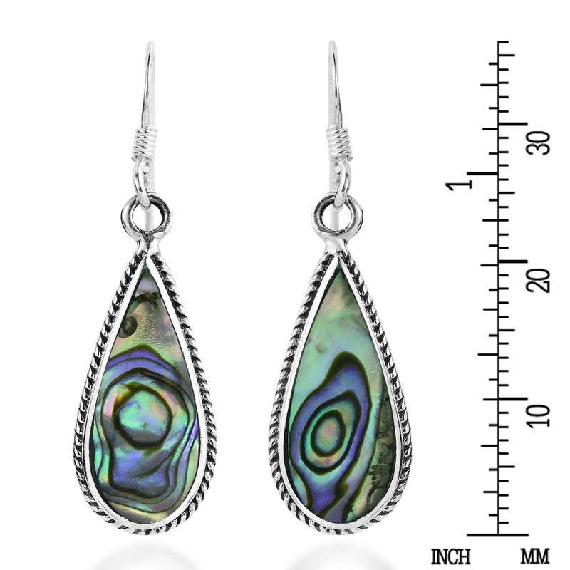 Classic Teardrop Shaped Abalone Shell Inlaid .925 Sterling Silver Dangle