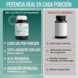 Glicinato De Magnesio 2920mg Por Porción | Maxima Absorción Bisglicinato Mineral Quelado + Piperina | Oby Glycinate Magnesium Complex Apoyo Relajación