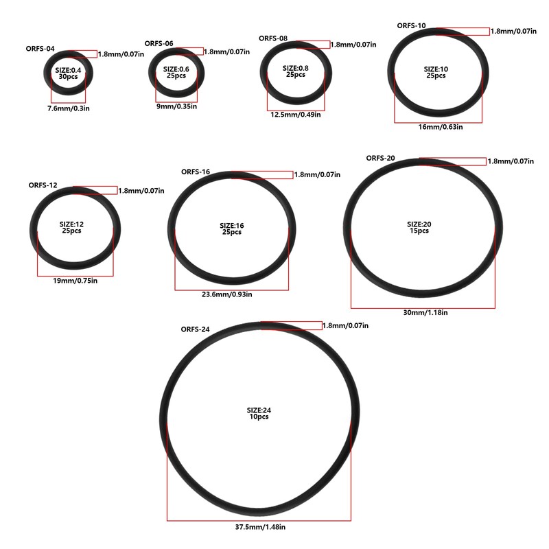 eMagTech 180Pcs O-Rings 7.6mm-37.5mm 1.8mm Thickness Rubber Seal Grommets Compatible