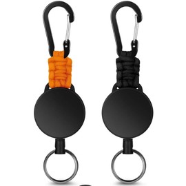 Zbssny 2Pcs Retractable Keyring - Retractable Lanyard with 65cm Steel Wire - Ski Pass Holder & ID Badge Reel - Durable Lanyard Retractable Keychain with Carabiner (Black + Orange)