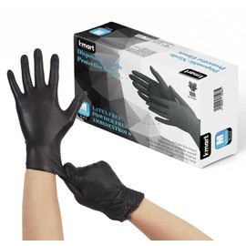 K-MART Black Nitrile Multi-Purpose Disposable Gloves, Powder Free, Disposable, Extra Strong - Box of 100 (Black, Med)