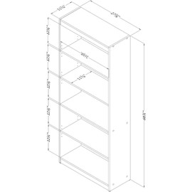 Maykoosh Rustic Refinement 5-Tiered Trapezoid Barrister Shelf Adjustable Floor Mount Bookcase - 11.5" D x 28" W x 68.75" H Pure Black