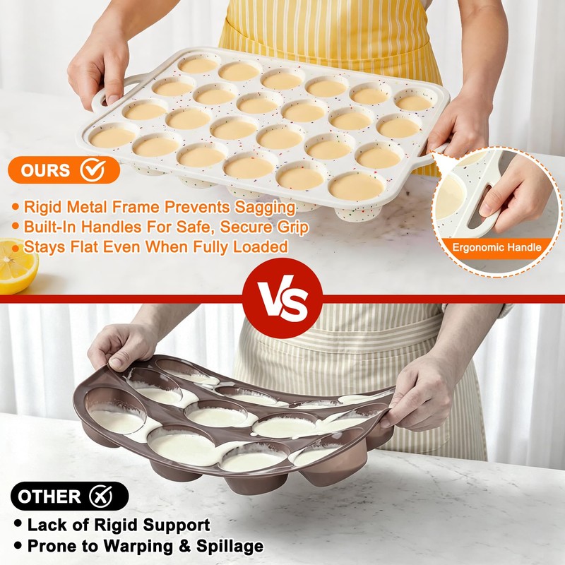 2 Pack Silicone Muffin Pans with Metal Reinforced Frame Regular