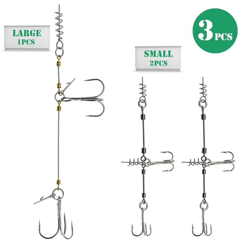 FishingPepo 3Pcs Fishing Jig Heads Kit Three Treble Hook Line
