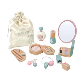 Wooden Makeup Toy Set for Girls – 11 PCS Pretend Play Makeup Kit for Kids with Mirror, Lipstick, Eyeshadow, Nail Polish, Perfume, Comb, Hair Clip & Storage Bag – Birthday Gifts for 3 4 5 6 Girls