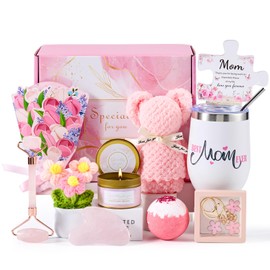 Birthday Gifts for Mom-Relaxing Spa Gift Box for Mom,Birthday & Mother's Day Self-Care Set with Bath Essentials, Pink Relaxation Basket - Thoughtful Present from Daughter or Son