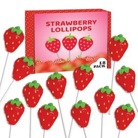 Strawberry Shaped Lollipops - 18 Individually Wrapped Suckers - Strawberry Flavored Candy - Great for Strawberry Party Favors - Birthday Party Favors for Kids