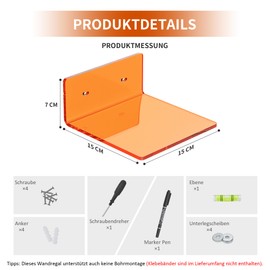 Sezanrpt 15 cm Small Orange Wall Shelves Set of 2, Wall Mounted Display Shelf Rack for Bedroom, Living Room, Smart Speaker, Clock, Decoration, 2 Pack