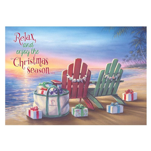 Red Farm Studios Adirondack Chairs and Gifts on Beach Box of 18 Coastal Christmas Cards (125-00843-000)